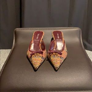 Miu Miu 38 tweed kitten mules heels